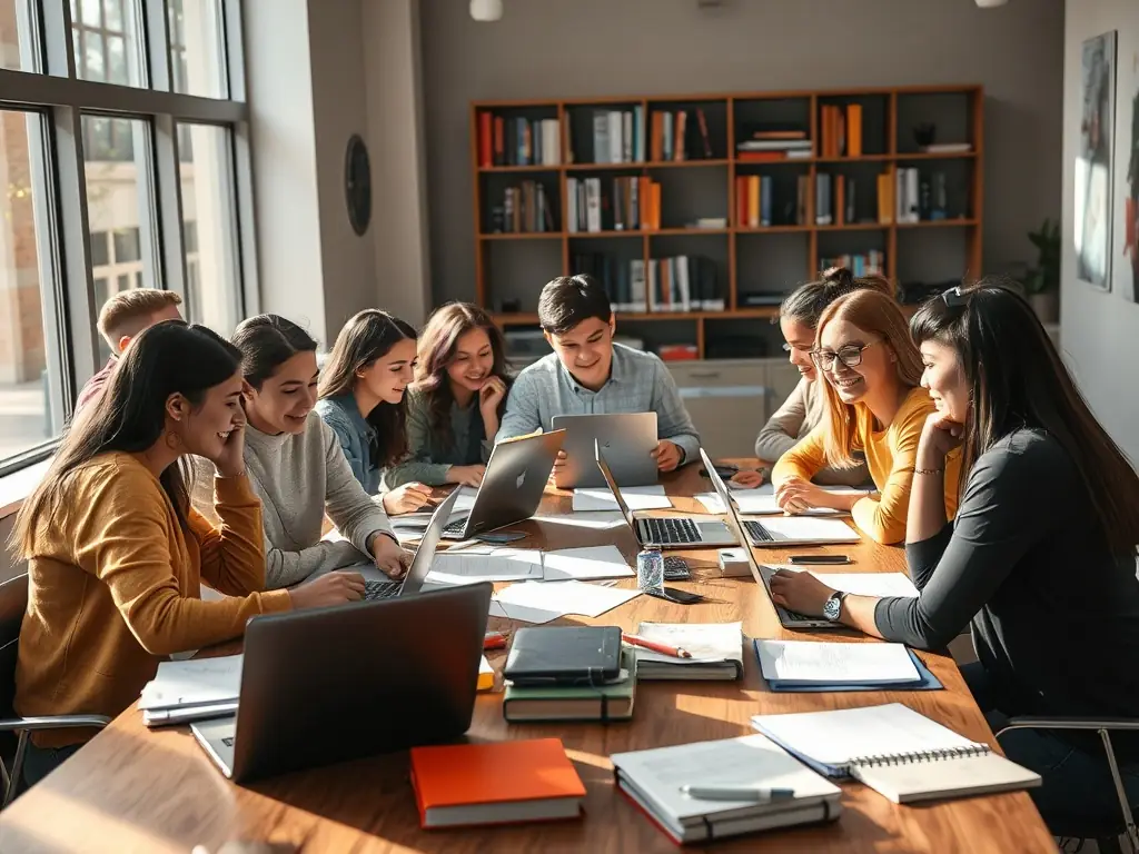 A diverse group of students studying together on the Daytona Beach Christian University campus, showcasing the supportive and engaging academic community.