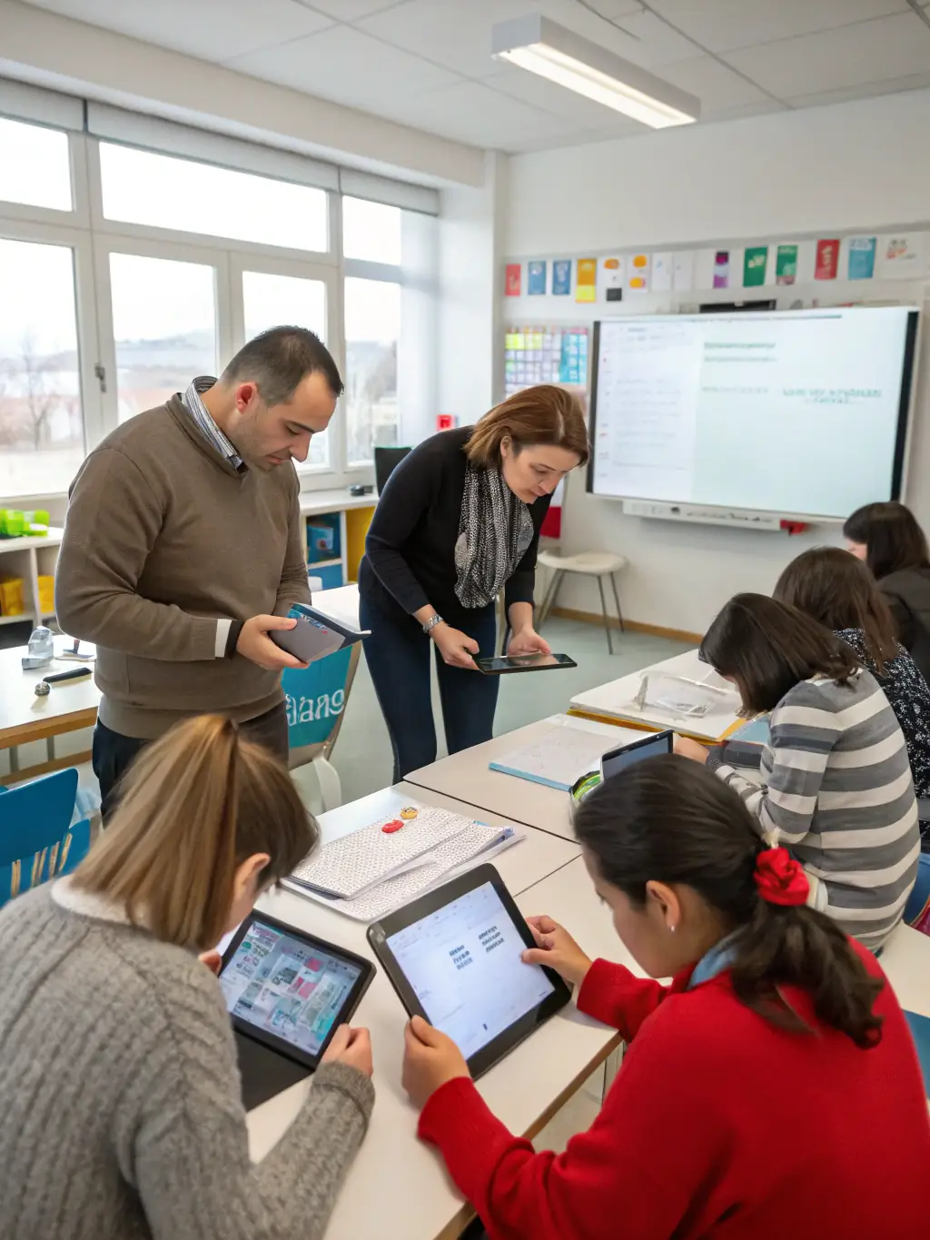 A photograph of education students at Daytona Beach Christian University participating in a hands-on teaching workshop, using modern educational technology.